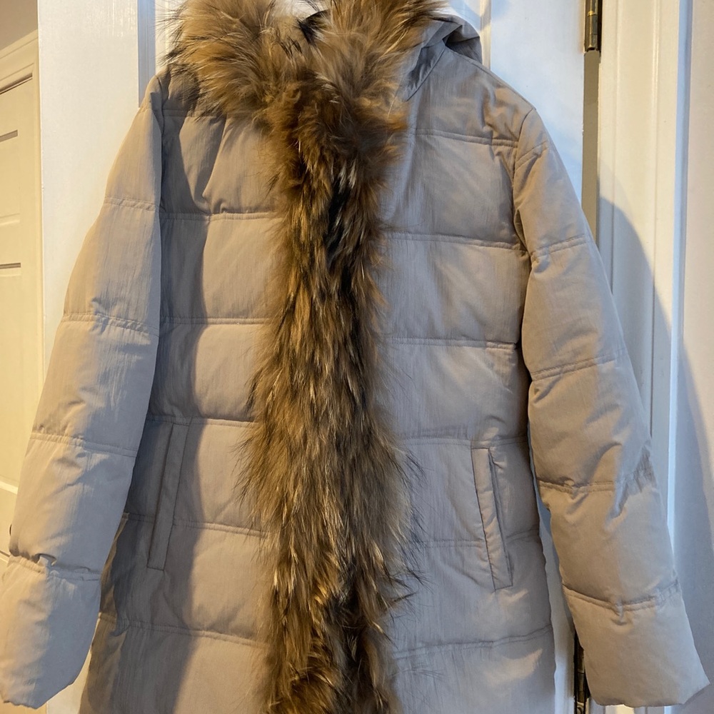 NWOT DKNY Women’s Beige Down, Real Fur Coat XS